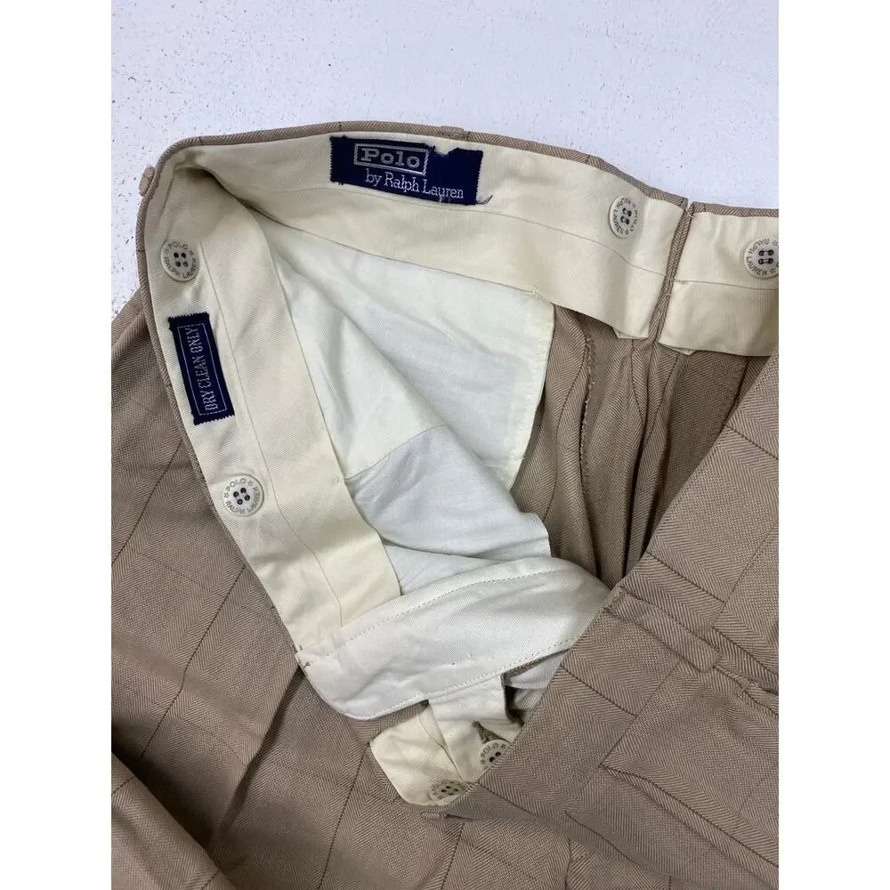 VTG 90s Polo Ralph Lauren pleated plaid herringbone wide leg dress pants, 35x31